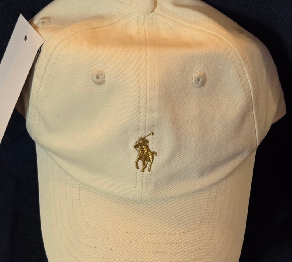 Ralph Lauren Cream Baseball Cap with Gold Polo Emblem 🚨 LOW INVENTORY ALERT 🚨 - Picture 2 of 4